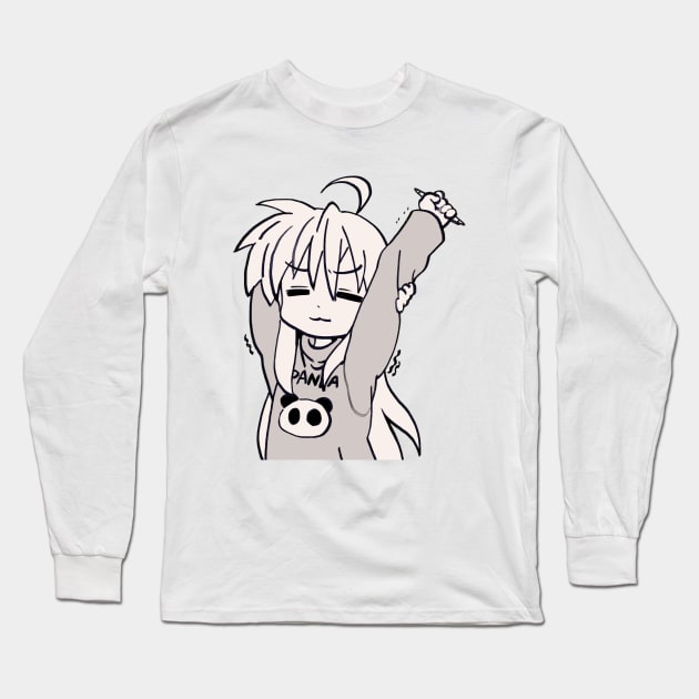 I draw monochrome panda sweater tired izumi konata stretching / lucky star Long Sleeve T-Shirt by mudwizard